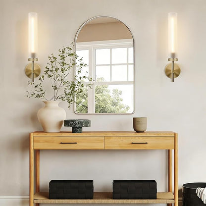 Modern Hardwired Frosted Glass Bathroom Wall Sconces, Handmade Knurled Brass Wall Light Fixture,Modern Vanity Light for Living Room,Hallway, Bedroom, 20" Indoor Wall Lamp, Bulb Included