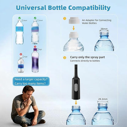 Hibbent Portable Bidet for Travel, High Pressure Electric Handheld Bidet Sprayer, 350-550ML Expandable Bottle for Personal Hygiene, USB-C Rechargeable Waterproof, Travel Sprayer for Women & Men, Black