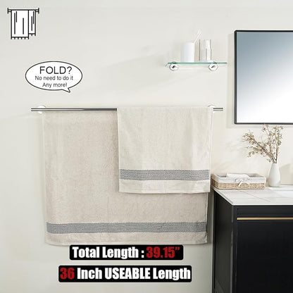 JQK Double Bath Towel Bar, 39 Inch 304 Stainless Steel Thicken 1mm Towel Rack for Bathroom, Bath Towel Holder Polished Chrome Wall Mount, Useable Length 36 Inch, TB100L36-CH
