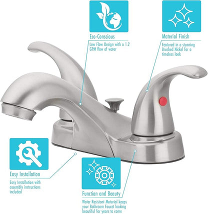 Aqua Vista 15-B42WP-BN-AV Two Handle Bathroom Sink Faucet, Brushed Nickel