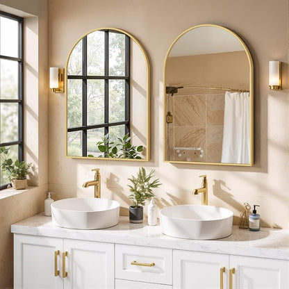 Arched Wall Mirror 38x26 Inch Gold Bathroom Vanity Mirror with Metal Frame | Modern Arch Mirror for Bedroom, Living Room, Entryway, Wall Mounted Decorative Mirror