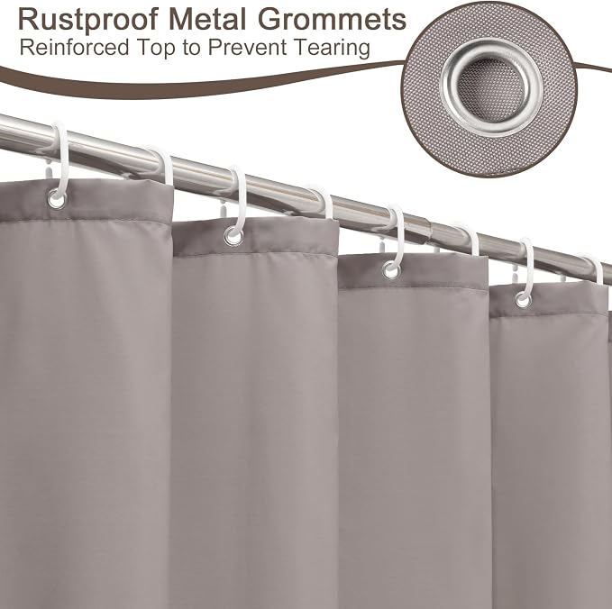 AooHome Extra Long Shower Liner, Fabric Bathroom Curtain with Hooks for Hotel, Weigthed Hem, Water Repellent, 72 x 84 Inch, Chocolate