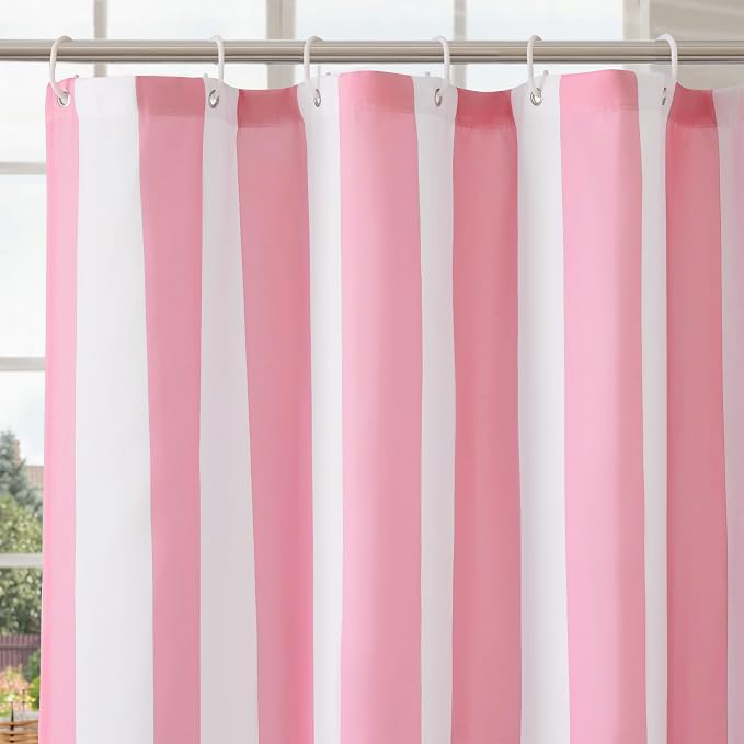 Ohocut Vertical Striped Shower Curtain, Cute Retro Vintage Stripe Bathroom Shower Curtain, Waterproof Polyester Fabric Modern Bath Curtain for Bathroom 72x72 Inches Pink