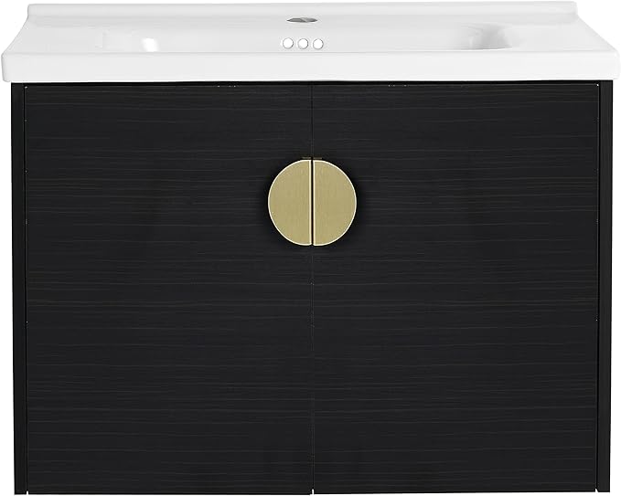 28 Inch Floating Vanity,28" Bathroom Vanity with Sink,Single Sink Wall Mounted Vanity Combo,Modern Wall Mounted Cabinet Set with Ceramic Sink,Black