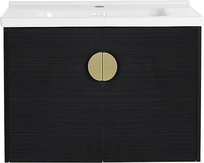 28 Inch Floating Vanity,28" Bathroom Vanity with Sink,Single Sink Wall Mounted Vanity Combo,Modern Wall Mounted Cabinet Set with Ceramic Sink,Black