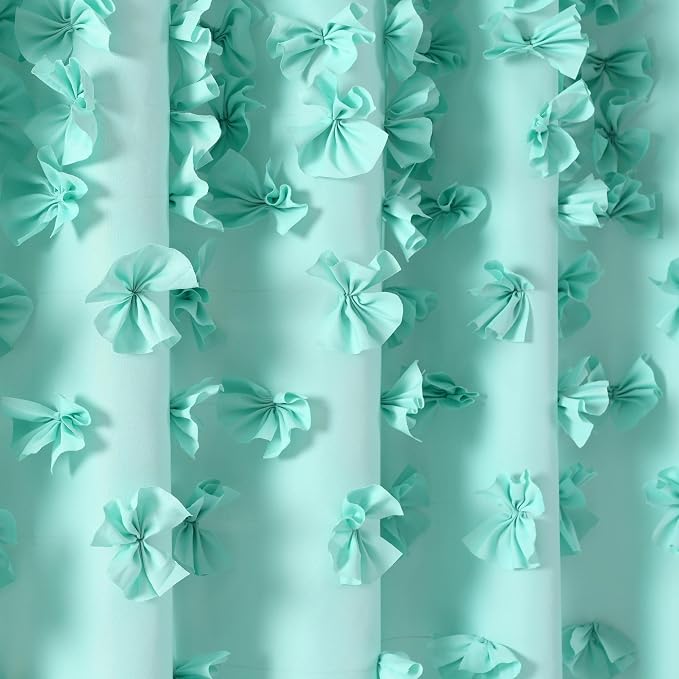 Lush Decor Riley Shower Curtain, 72" W x 72" L, Aqua - Bathroom Curtain - Coquette Decor - Bow Shower Curtains - Cottage Core - Fabric Shower Curtains
