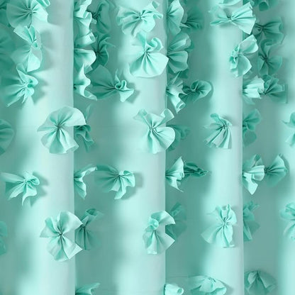 Lush Decor Riley Shower Curtain, 72" W x 72" L, Aqua - Bathroom Curtain - Coquette Decor - Bow Shower Curtains - Cottage Core - Fabric Shower Curtains