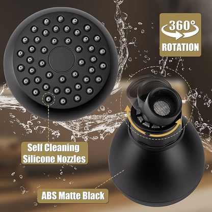 AISOSO Shower Head 2PCS,High-Pressure Fixed Showerhead 3",Matte Black | 360 Rotatable Design, Self-Cleaning Silicone Nozzles, Strong Spray Bathroom Accessory For Relaxing Indoor & Outdoor Shower