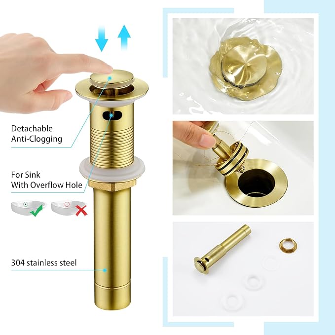 CREA Widespread Bathroom Faucet 3 Hole Brushed Gold Sink Faucet 8 inch with Pop Up Drain 2 Handle 4 inch Faucets for Vanity Lavatory Basin Restroom Bath Sink