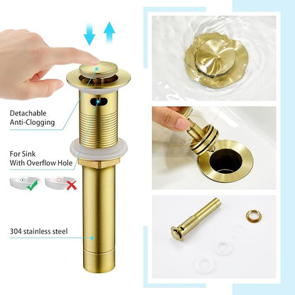 CREA Widespread Bathroom Faucet 3 Hole Brushed Gold Sink Faucet 8 inch with Pop Up Drain 2 Handle 4 inch Faucets for Vanity Lavatory Basin Restroom Bath Sink