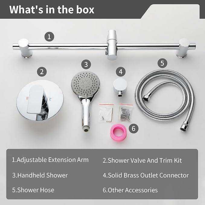Taplong 26" Shower Slide Bar with 3-Spray Handheld Shower Head, Shower Faucets Sets Complete Wall Mount Shower Valve and Trim Kit Slide Bar Shower System High Pressure Spray Wand —Polished Chrome