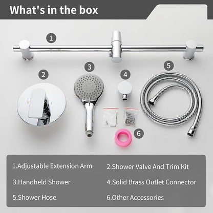 Taplong 26" Shower Slide Bar with 3-Spray Handheld Shower Head, Shower Faucets Sets Complete Wall Mount Shower Valve and Trim Kit Slide Bar Shower System High Pressure Spray Wand —Polished Chrome
