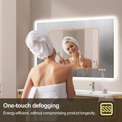 SBAGNO 36''x28'' LED Bathroom Mirror with Lights, Bluetooth Speaker | Stepless Dimmable, 3 Color Temperature, Anti-Fog, Tempered Glass, Touch Control, Lighted Smart Mirror for Bathroom