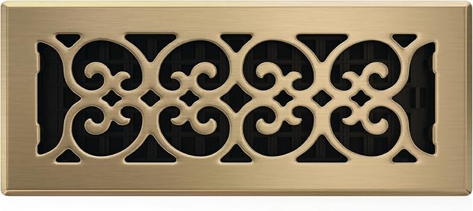Decor Grates SPH412-A Scroll Design Floor Register, 4x12 Inches, Antique Brass Finish