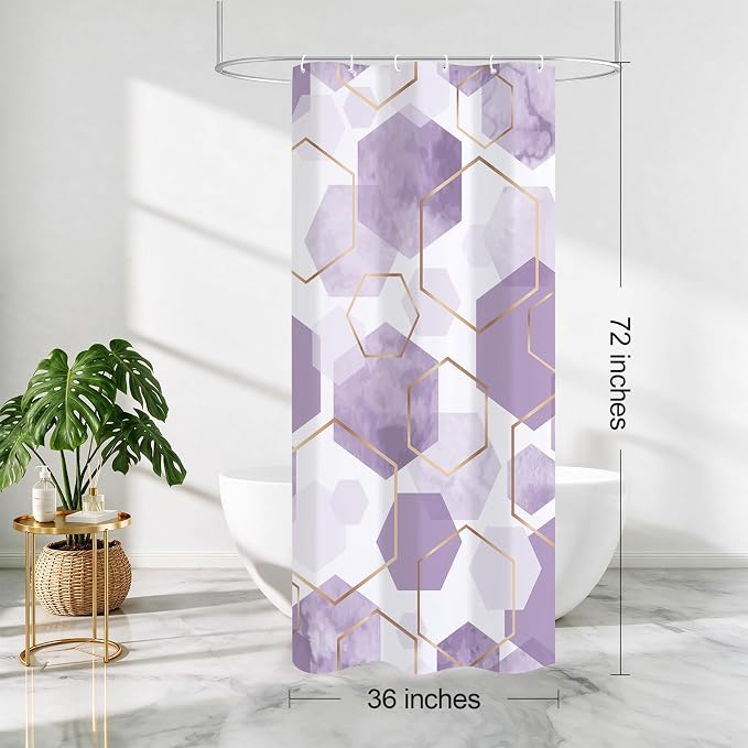 Litabel Small Stall Shower Curtain Set, Geometric Bathroom Decor 36x72 | Narrow Half Modern Minimalist Shower Curtais, Lavender Geometric Art Print Abstract Waterproof Bath Curtain