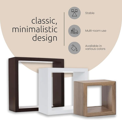 Kiera Grace Cubbi Floating Shelves, Modern Wall-Mounted Square Shelves for Bedroom, Bathroom, Kitchen, Easy to Hang, 5"/7"/9", Expresso, Set of 3