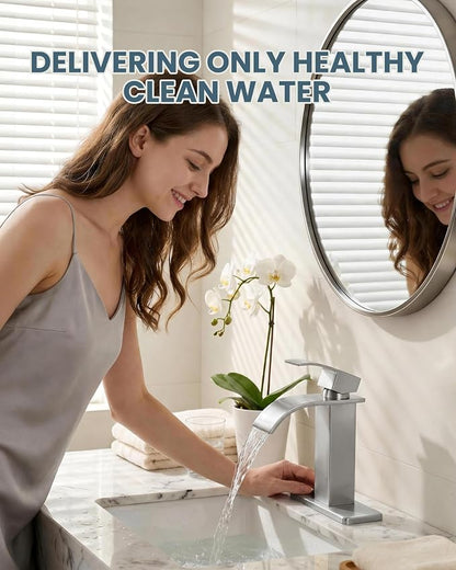 Waterfall Bathroom Faucet Brushed Nickel: ARCORA Single Hole Bathroom Sink Faucet Mixer Tap with Supply Lines and Pop Up Drain