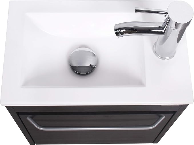 wonline 16” Bathroom Vanity Sink Combo for Small Space Black Wall Mounted Cabinet Set Design White Resin Basin Sink Top Chrome Faucet
