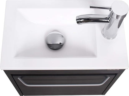 wonline 16” Bathroom Vanity Sink Combo for Small Space Black Wall Mounted Cabinet Set Design White Resin Basin Sink Top Chrome Faucet