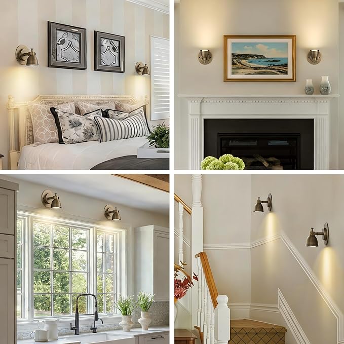 Bronze Small Wall Sconce Hardwired Set of 2 - Vintage Brass Mini Bell Light | Adjustable Art Deco Fixture with Dimmable Bulb, for Bedside Reading Bedroom Hallway Kitchen Bathroom Vanity Picture Light