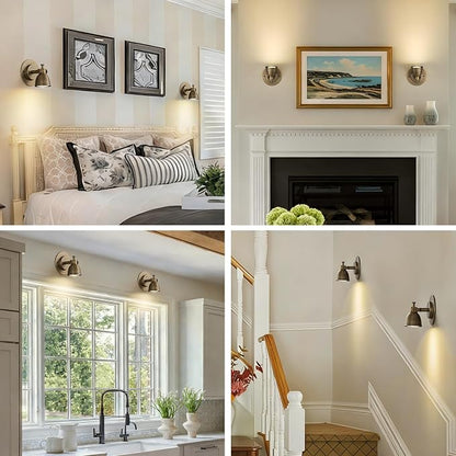 Bronze Small Wall Sconce Hardwired Set of 2 - Vintage Brass Mini Bell Light | Adjustable Art Deco Fixture with Dimmable Bulb, for Bedside Reading Bedroom Hallway Kitchen Bathroom Vanity Picture Light
