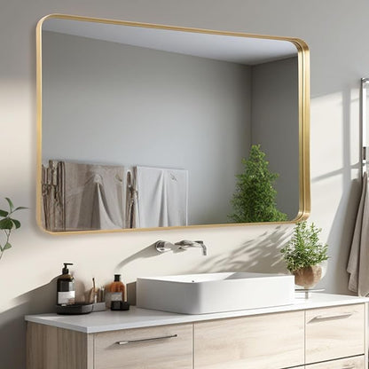 Anpark Gold Metal Deep Frame Mirror - 30" x 48" Rectangular Wall Mounted Vanity Mirror for Bathroom, Bedroom, Living Room & Entryway Decor