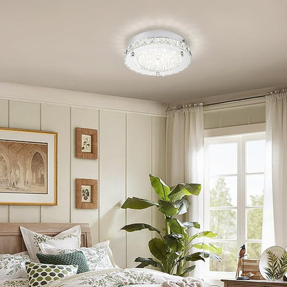 Flush Mount Crystal Ceiling Light Modernn Ceiling Mounted Light Hallway Light Fixtures LED 4000K Round Ceiling Light 8 Inch for Small Space, Bedroom, Foyer, Entryway, Bathoom, Kitchen