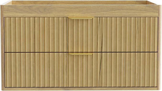 30 Inch Floating Bathroom Vanity Without Sink, Bathroom Wall Cabinet with 2 Fluted Drawers & Metal Handle, Wall Mounted Cabinet for Bathrooms (Natual Yellow, 30 inch, Without Sink)