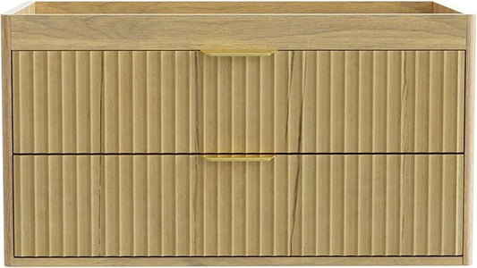 30 Inch Floating Bathroom Vanity Without Sink, Bathroom Wall Cabinet with 2 Fluted Drawers & Metal Handle, Wall Mounted Cabinet for Bathrooms (Natual Yellow, 30 inch, Without Sink)