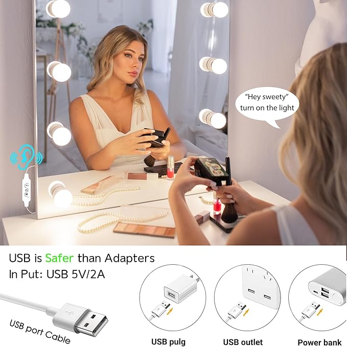 LED Voice-Activated Vanity Lights for Mirror Consciot Hollywood Style Vanity Lights with 10 Dimmable Bulbs