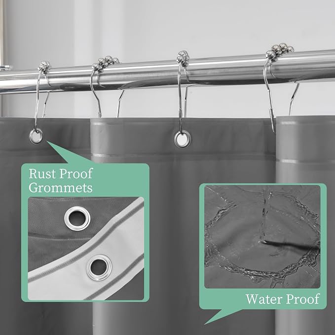 Mrs Awesome Dark Grey Shower Curtain Liner with 3 Magnets, 72x72 Premium Flexible Sturdy Plastic Shower Curtain for Bathroom Lightweight & Waterproof, Dark Gray | 12 Rustproof Grommets,Premium Plastic Shower Curtain for Bathroom Lightweight & Waterproo...