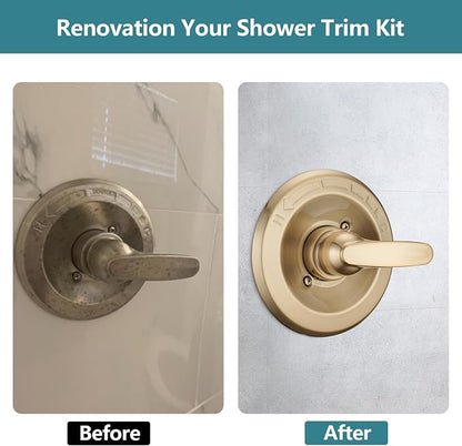 Shower Trim Kit Replacement for 13/14 Series, Shower Cover Plate with Handle fit Champagn Gold, Shower Cover Plate with Handle (Valve& Catridge Not Inclued)