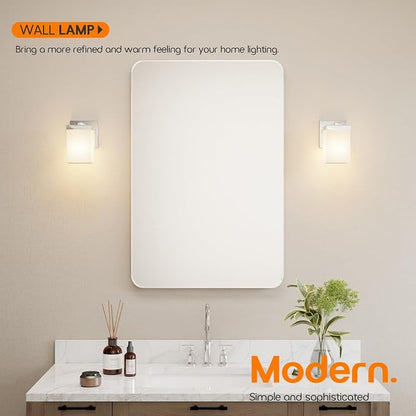 Bathroom Light Fixture Wall Sconce with White Frosted Glass Shade, Polished Chrome Vanity Lightings Over Mirror Hallway Entrance Porch T003CH-L1