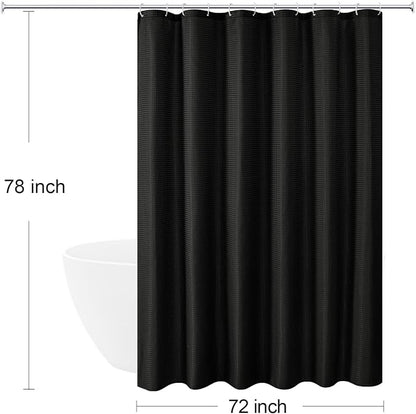 Long 230GSM Black Shower Curtain, 72 x 78 | 230GSM Tall Fabric Shower Curtain for Bathroom, Water Repellent, Machine Washable