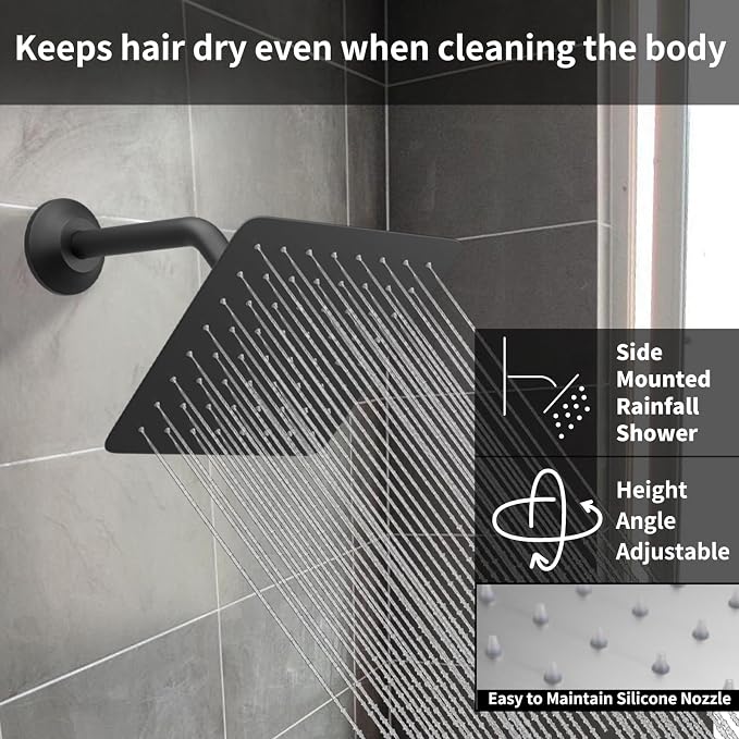 Full Body Shower System Matte Black Shower Faucet Set with 2 Rain Shower Head(12+8"), Handheld Shower, with Temperature Digital Display