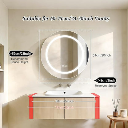 20inch Round Medicine Cabinet with Lights,Led Medicine Cabinet with Defogger,Illuminated Mirror Cabinet for Bathroom,Dimmable,Anti-Fog,3 Colors,Surface Mount Only,Gold