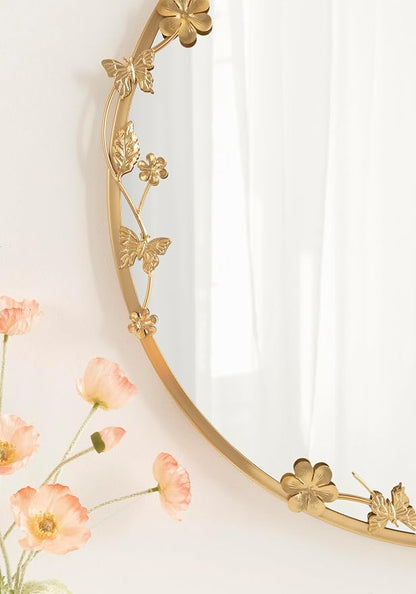 Kate and Laurel Rosella Modern Ornate Round Wall Mirror, 26 Inch Diameter, Gold, Circle Mirror with Floral Detailing for Use as Bathroom Mirror for Over Sink or Cute Dorm Room Decor