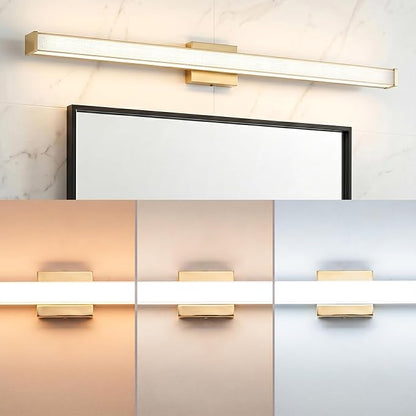 URSOLA 48" Modern LED Bathroom Light Fixtures, Golden 3CCT Dimmable Bathroom Vanity Light Over Mirror, Bathroom Vanity Bath Bar Lights with Double Layer Acrylic Shade