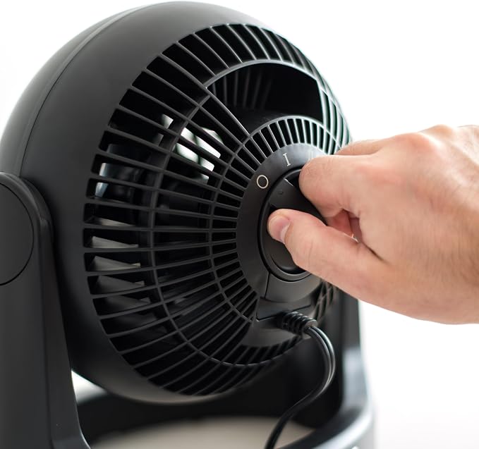 IRIS USA Desk Fan, Air Circulator, 3 Speeds, 52ft Max Air Distance, 360° Adjustable Tilt, 30 db Quiet Motor, Fan for Bedroom, Office, Dorm, Medium, Black