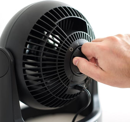 IRIS USA Desk Fan, Air Circulator, 3 Speeds, 52ft Max Air Distance, 360° Adjustable Tilt, 30 db Quiet Motor, Fan for Bedroom, Office, Dorm, Medium, Black