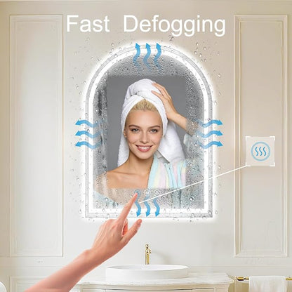 Arched LED Bathroom Mirrors with Lights 30"x40" Anti-Fog,LED Mirrors with Light, Anti-Fog, Dimmable, 3 Color, Shatterproof, Touch Sensor