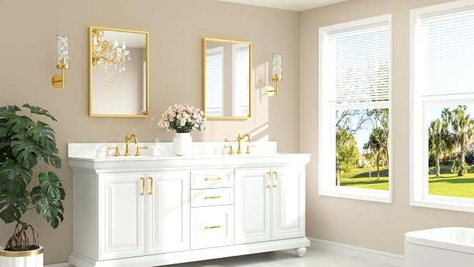 Brushed Brass Bathroom Mirror 22" x 30" Brushed Gold Rectangle Beveled Framed Bathroom Vanity Mirror for Over Sink, Tempered Glass, Modern Farmhouse Bedroom, Entryway, Living Room