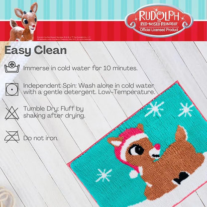 Collectibles Rudolph The Red Nose Reindeer Holiday & Christmas Non Slip Plush Poly Knit Bathroom Mat Rug, 17x24, (Officially Licensed Product) By Franco