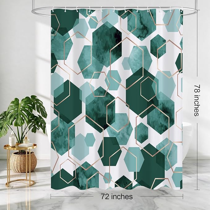 Litabel Long Shower Curtain for Bathroom, Geometric Bathroom Decor 72x78 | Long Modern Minimalist Shower Curtais, Dark Green Geometric Art Print Abstract Waterproof Bath Curtain