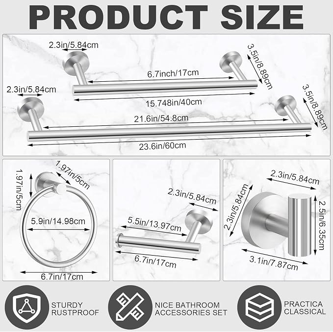 Gisafai 30 Pcs Brushed Nickel Bathroom Accessories Hardware Set Silver Towel Racks for Bathroom SUS304 Stainless Steel 23.6 Inch Brushed Towel Bar Ring Toilet Paper Holder Robe Hooks Wall Mounted