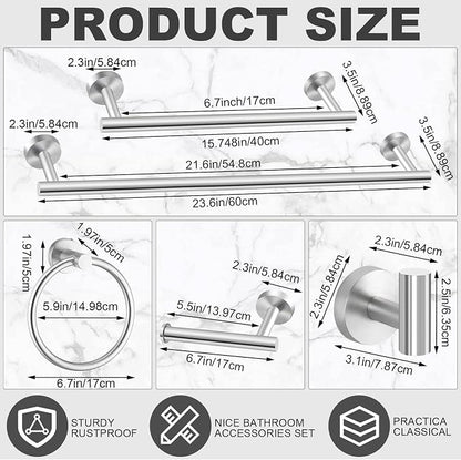 Gisafai 30 Pcs Brushed Nickel Bathroom Accessories Hardware Set Silver Towel Racks for Bathroom SUS304 Stainless Steel 23.6 Inch Brushed Towel Bar Ring Toilet Paper Holder Robe Hooks Wall Mounted