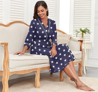 PrinStory Womens Robe Long Knit Bathrobe Lightweight Soft Robes Ladies Bath Robe