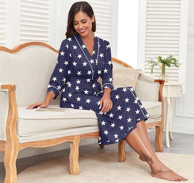 PrinStory Womens Robe Long Knit Bathrobe Lightweight Soft Robes Ladies Bath Robe