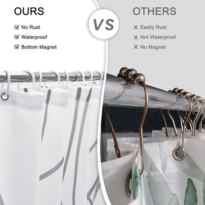 Striped Shower Curtain for Bathroom, Grey White, 84" W x 72" L | with Hooks, Modern Hotel Style, Water Repellent, Washable, Weighted Hem