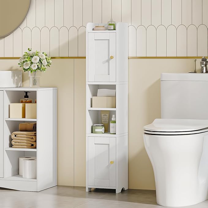 Slim Bathroom Storage Cabinet, Narrow Cabinet with 2 Doors, Small Bathroom Organizers and Storage, Laundry Room Organization for Small Space, Kitchen, Living Room, White 022413X
